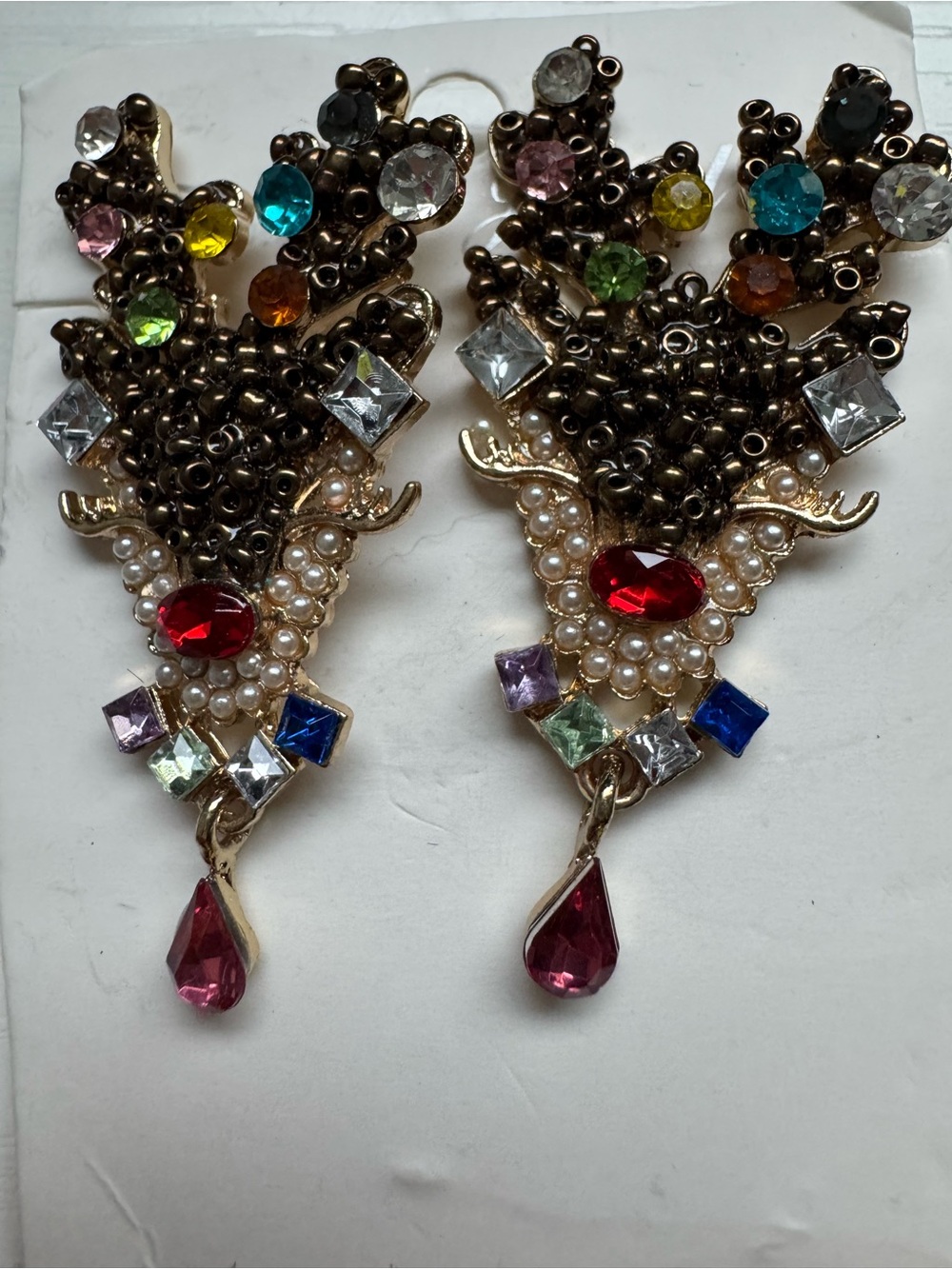Jeweled Reindeer Earrings | Colorful Christmas Rhinestone Statement Earrings